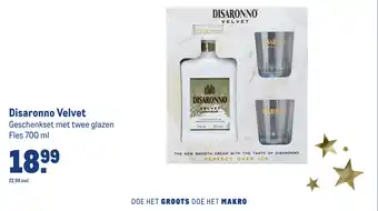 Makro Disaronno Velvet Geschenkset met twee glazen Fles 700 ml aanbieding