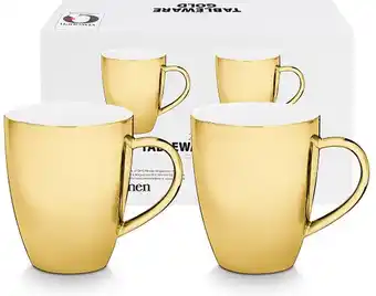 Bol.com Vtwonen xl mokken met oor - goud - porselein - 400ml aanbieding
