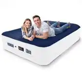 Bol.com Lifegoods luchtbed - 2 persoons - met ingebouwde pomp - incl. draagtas en reparatiekit - wit/blauw aanbieding