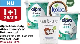 Hoogvliet Alpro absolutely, abbot kinney's of koko naturel 350-500g aanbieding