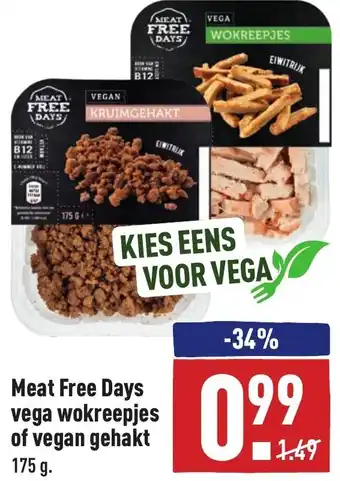 ALDI Meat free days vega wokreepjes of vegan gehakt 175g aanbieding