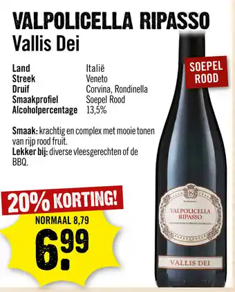 Dirck 3 Vallis Dei Valpolicella Ripasso 750ml aanbieding