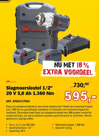 Toolspecial Ingersoll Rand Slagmoersleutel 1/2" 20V 5.0Ah 1.360Nm aanbieding