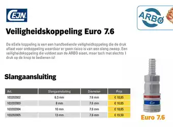 Toolspecial Cejn Veiligheidskoppeling Euro 7.6 - Slangaansluiting 6.3mm 7.6mm | 103202002 aanbieding