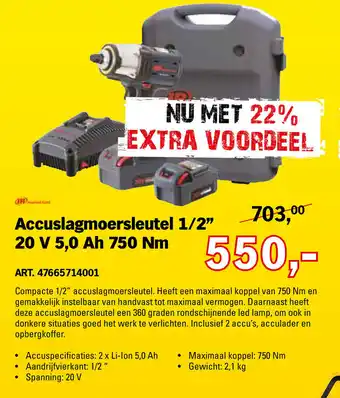 Toolspecial Ingersoll Rand Accuslagmoersleutel 1/2" 20V 5.0Ah 750Nm | 47665714001 aanbieding