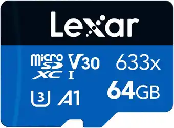 Amazon Lexar 633x 64gb micro sd kaart, microsdxc uhs-i geheugenkaart, zonder sd-adapter, microsd kaart tot 100 mb/s lezen, a1, c10, aanbieding