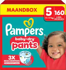 Amazon Pampers maat 5 luierbroekjes (11-16 kg), baby dry pants, 160 luiers, met een stop & protect pocket aan de achterkant die tot aanbieding