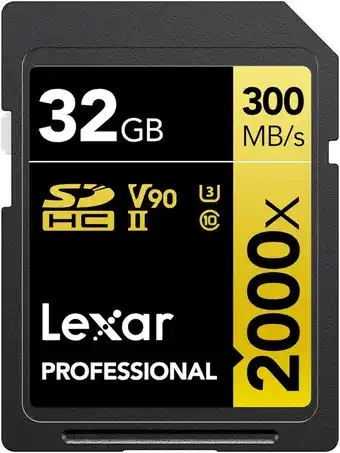 Amazon Lexar professional 2000x sd kaart 32gb, sdhc uhs-ii geheugenkaart zonder lezer, tot 300 mb/s lezen, voor dslr, videocamera's  aanbieding