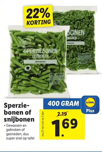 Lidl Sperziebonen of snijbonen 400g aanbieding