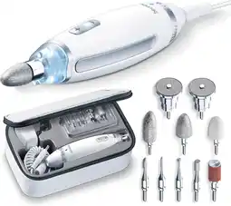 Amazon Beurer mp 62 manicure/pedicure set, elektrische nagelvijl met 10 hoogwaardige nagelverzorgingshulpstukken, led-licht, traploz aanbieding