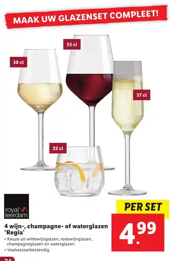 Lidl 4 wijn-, champagne- of waterglazen 'Regia' aanbieding