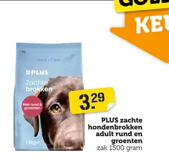 Coop PLUS zachte hondenbrokken adult rund en groenten zak 1500 gram aanbieding