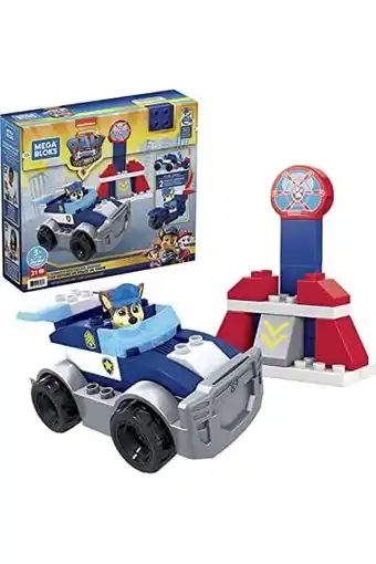 Amazon Mega bloks paw patrol chase's city police cruiser, 1 poseable chase figure, 30 mini building blocks, ​building toys for toddl aanbieding