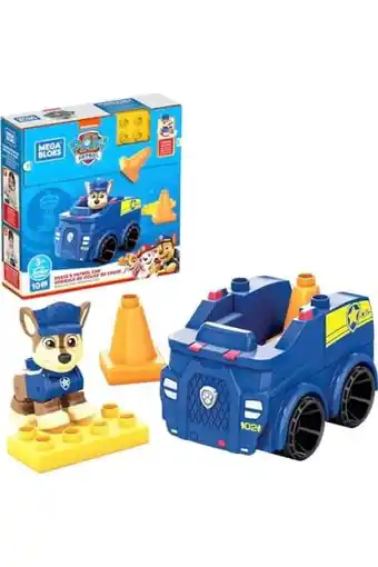 Amazon Mega bloks paw patrol chase's police car building set - includes posable chase figure - magnetic building blocks - stackable  aanbieding