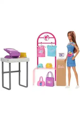 Amazon Barbie pop en accessoires, maak- en verkoopboetiek, speelset met uitstalrek en folie voor eigen creaties, hkt78 aanbieding