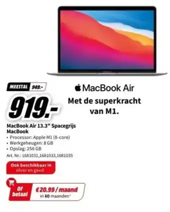 MediaMarkt MacBook Air 13.3" Spacegrijs MacBook aanbieding