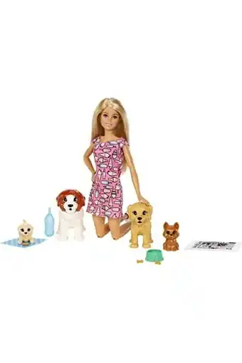 Amazon Barbie hondenopvang pop, blond en huisdieren speelset met 4 honden, inclusief een puppy die poept en een die plast, plus een  aanbieding