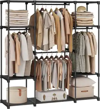 Amazon Songmics kledingkast open, kledingrek, kledingstang, garderobe, 43 x 151 x 166 cm, 4 hangcompartimenten, veel ruimte, voor sl aanbieding