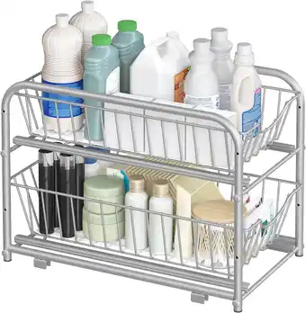 Amazon Songmics keukenorganiser, 2 uittrekbare laden voor kasten, stapelbare lade-organiser, voor keuken, badkamer, zilver kcs017e01 aanbieding
