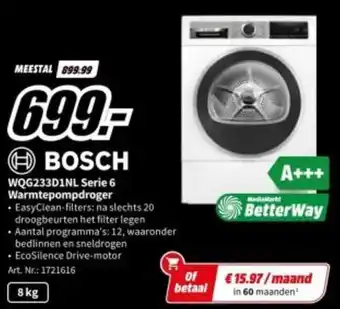 MediaMarkt BOSCH WQG233D1NL Serie 6 Warmtepompdroger aanbieding