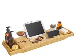 Amazon Songmics badplank, uittrekbare badkuipplank van bamboe, verstelbaar badplank, badkuiprek, met bekerhouder, boekensteun, zeeph aanbieding