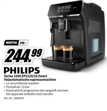 MediaMarkt PHILIPS Series 2200 EP2220/10 Zwart Volautomatische espressomachine aanbieding