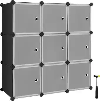 Amazon Songmics 9-cube opbergorganisator, kunststof kast met deuren, modulaire kast voor kleding, schoenen, speelgoed, boeken, eenvo aanbieding