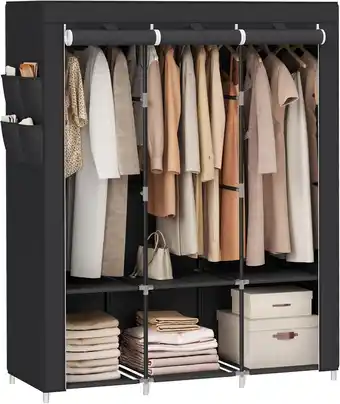 Amazon Songmics linnenkast, garderobe, 45 x 130 x 167 cm, 3 hangvakken, met 4 zijvakken, veel ruimte, voor slaapkamer, woonkamer, zw aanbieding