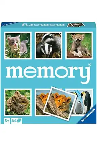 Amazon Ravensburger memory 20879 - dierenkinderen, de klassieke speelklassieker voor dierenfans, spelspel voor 2-8 spelers vanaf 3 j aanbieding