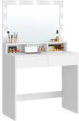 Amazon Vasagle kaptafel, kaptafel, cosmeticatafel met 9 led lampen en spiegel, instelbare lichtsterkte, 2 laden en 3 open vakken, la aanbieding