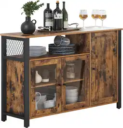 Amazon Vasagle dressoir, keukenkast, opbergkast, met 3 deuren, voor woonkamer, keuken, eetkamer, 110 x 33 x 75 cm, industriële stijl aanbieding