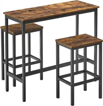 Amazon Vasagle eettafelset, bartafel en krukken, ontbijtbartafel met barkrukken, 2, industrieel stalen frame, rustiek bruin en zwart aanbieding
