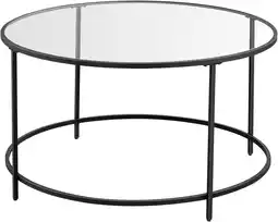 Amazon Vasagle salontafel, bijzettafel rond, koffietafel, 84 x 84 x 45,5 cm, glazen tafel met metalen frame, gehard glas, nachtkastj aanbieding