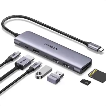 Amazon Ugreen revodok usb c hub met 4k hdmi, 100w pd, usb c en 2 usb a 3.0 gegevens poorten, sd/microsd usb c adapter voor iphone 15 aanbieding