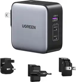 Amazon Ugreen nexode 65w usb c charger 3-poorts usb c oplader gan-reisadapter pd reisoplader internationaal met eu/us/uk stekker com aanbieding