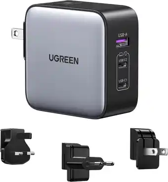 Amazon Ugreen nexode 65w usb c charger 3-poorts usb c oplader gan-reisadapter pd reisoplader internationaal met eu/us/uk stekker com aanbieding