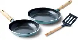 Amazon Greenpan mayflower koekenpannen set met gezonde keramische anti-aanbaklaag, 20 cm en 24 cm, 2-delige set, vintage houten hand aanbieding