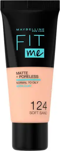 Amazon Maybelline new york - fit me matte + poreless foundation - 124 soft sand - medium dekkende foundatio aanbieding