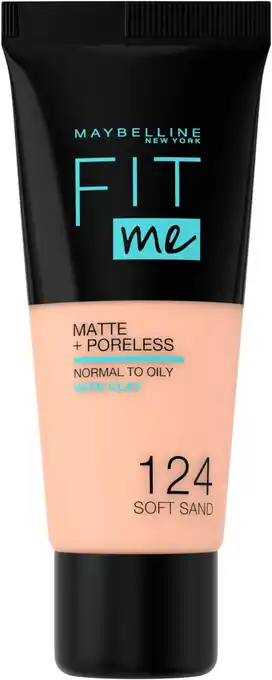 Amazon Maybelline new york - fit me matte + poreless foundation - 124 soft sand - medium dekkende foundatio aanbieding