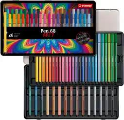 Amazon Premium viltstift - stabilo pen 68 - metalen etui met 40 stuks - met 40 verschillende kleuren aanbieding