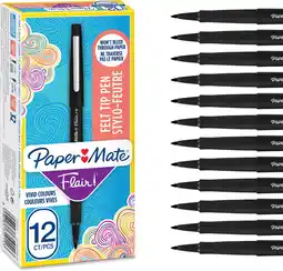 Amazon Paper mate flair-pen, middelste punt (0,7 mm), 12 stuks, zwart aanbieding