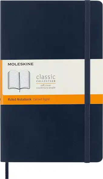 Amazon Moleskine classic ruled paper notebook, soft cover and elastic closure journal, color sapphire blue, size large 13 x 21 a5, 1 aanbieding