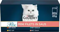 Amazon Purina gourmet perle mini filets kattenvoer, natvoer met rund, kip, konijn, zalm in saus - 60x85g - (60 portiezakjes 5,1kg) aanbieding