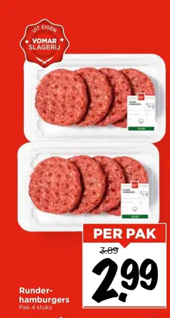 Vomar Voordeelmarkt Runder-hamburgers Pak 4 stuks aanbieding