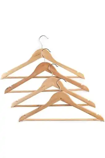 Amazon Beldray la063557eu a/b grade assured wooden clothes & coat hangers, 4 pack, non-slip wooden trouser hanger, 44.5 cm/18, 360°  aanbieding