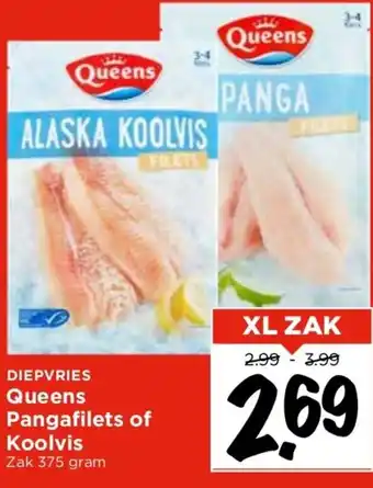 Vomar Voordeelmarkt Queens Pangafilets of Koolvis Zak 375 gram aanbieding