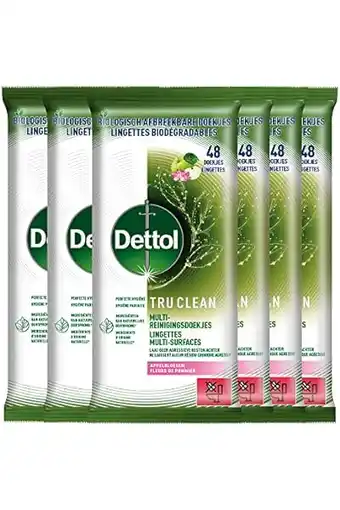 Amazon Dettol tru clean bio schoonmaakdoekjes appleblossom 6 x 48 stuks - grootverpakking aanbieding