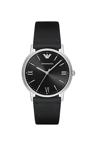 Amazon Emporio armani men's three-hand black leather watch aanbieding