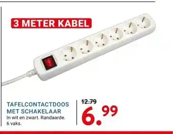 Kluswijs Tafelcontactdoos met schakelaar in wit en zwart. randaarde. 6 vaks. aanbieding