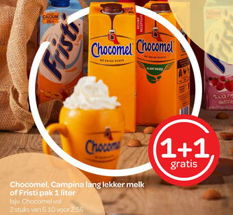 Spar Chocomel, campina lang lekker melk of fristi pak 1 liter aanbieding